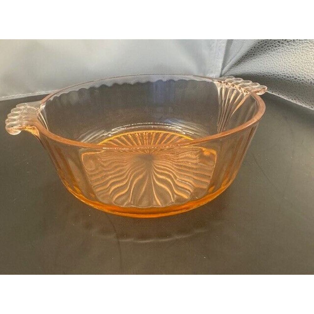 Vintage Pink Depression Glass Nut/ Candy Bowl With Handles- Starburst design